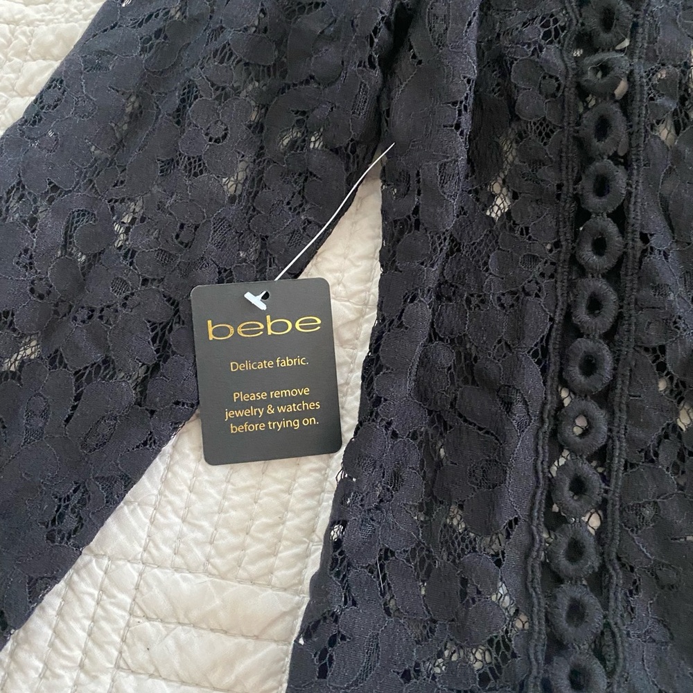 bebe Lace Long Sleeve Black Blouse - Picture 3 of 5